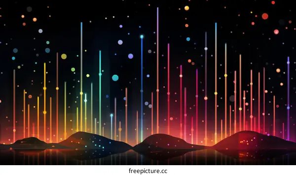 Colorful light particles form a beautiful landscape
