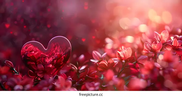 Glass heart in a flower field