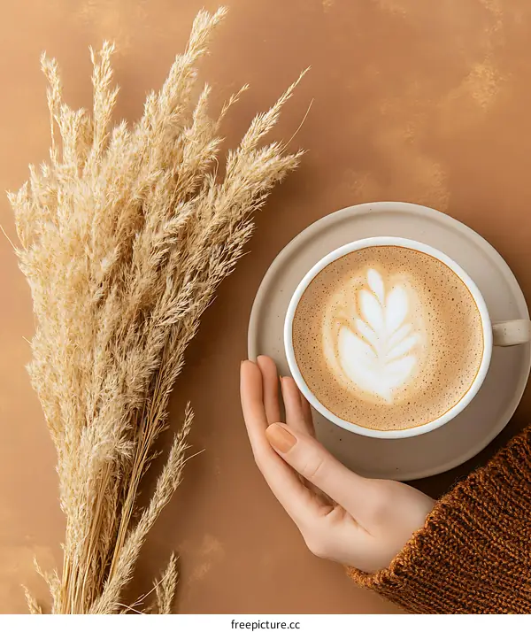 Autumn Cozy Latte with Pampas Grass