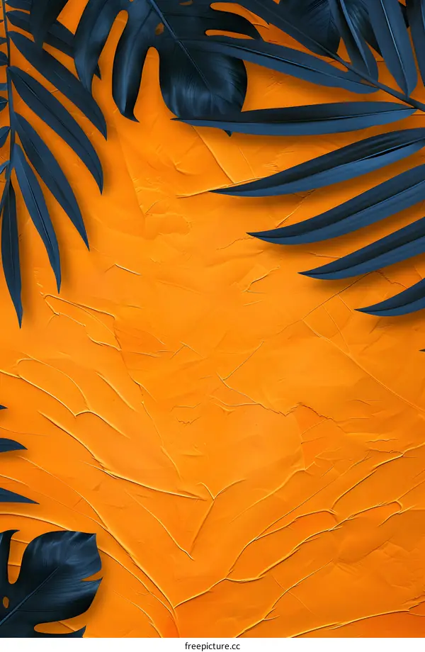 Dark Blue Leaves on Orange Background