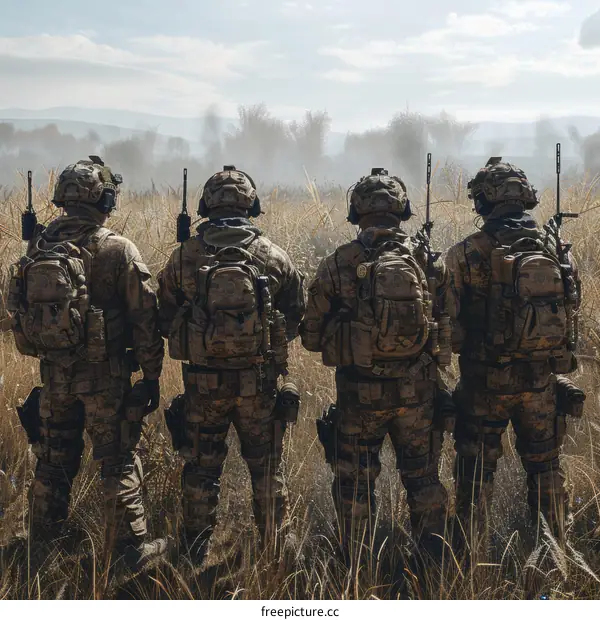 Four Soldiers Standing in the Middle of a Field