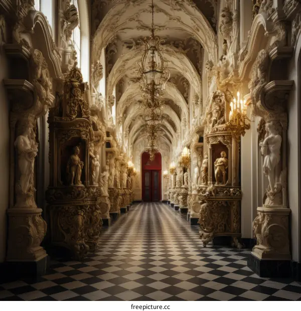 ornate hallway with statues
