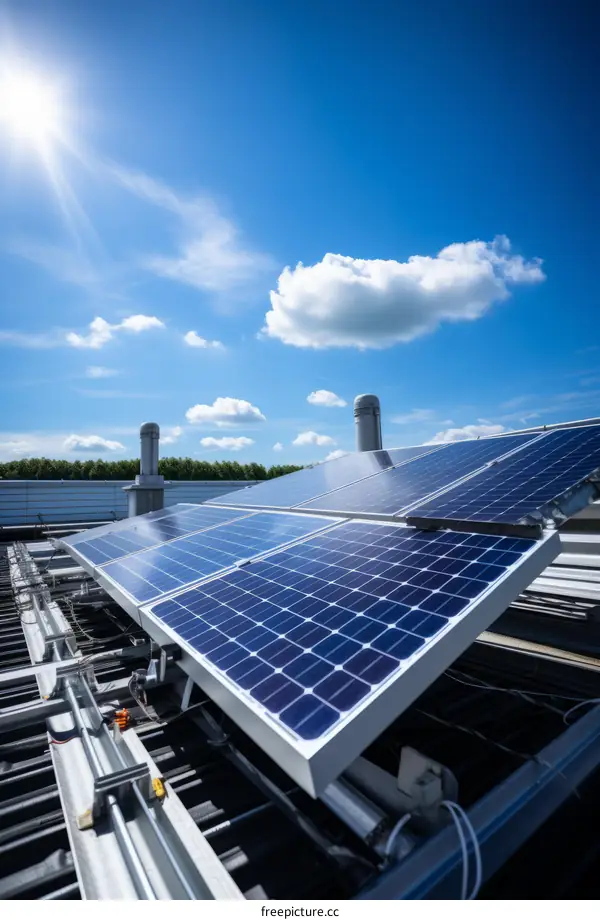 A solar panel system was installed on the roof of a commercial building.