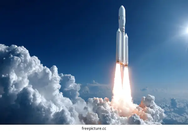 Space Rocket Launch into the Blue Sky