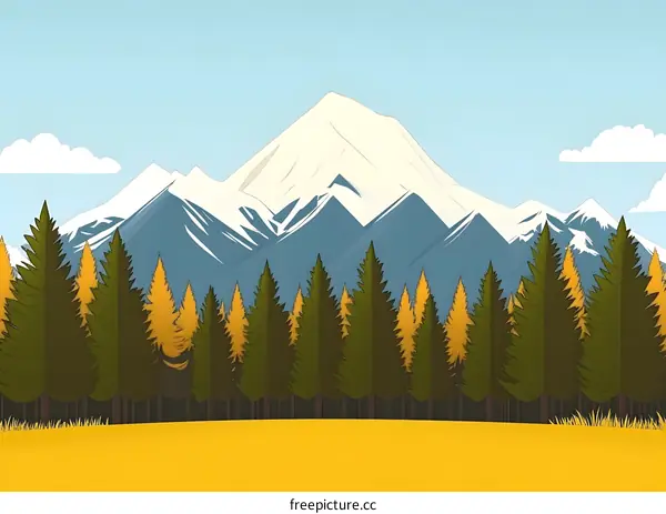 Mountain Landscape with Forest and Snow