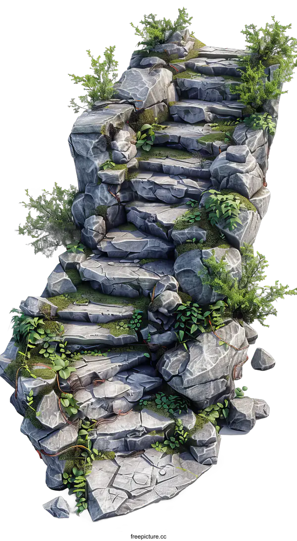 [Transparent Background PNG]Stone Steps with Plants on transparent background