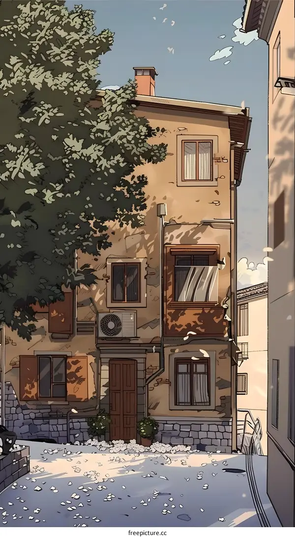 Illustrated European Town Street Scene