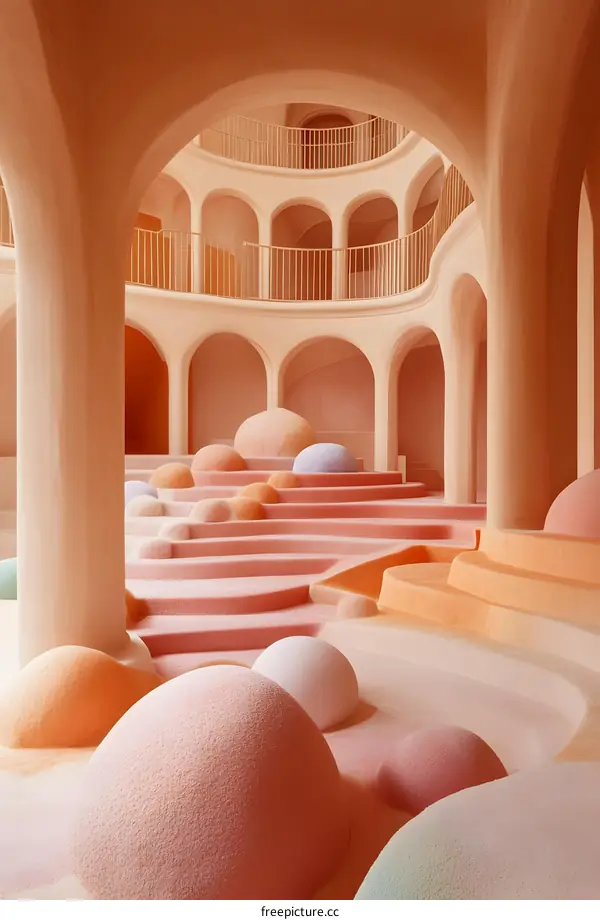 Modern Architecture Interior Design With Colorful Shapes And Arched Walls