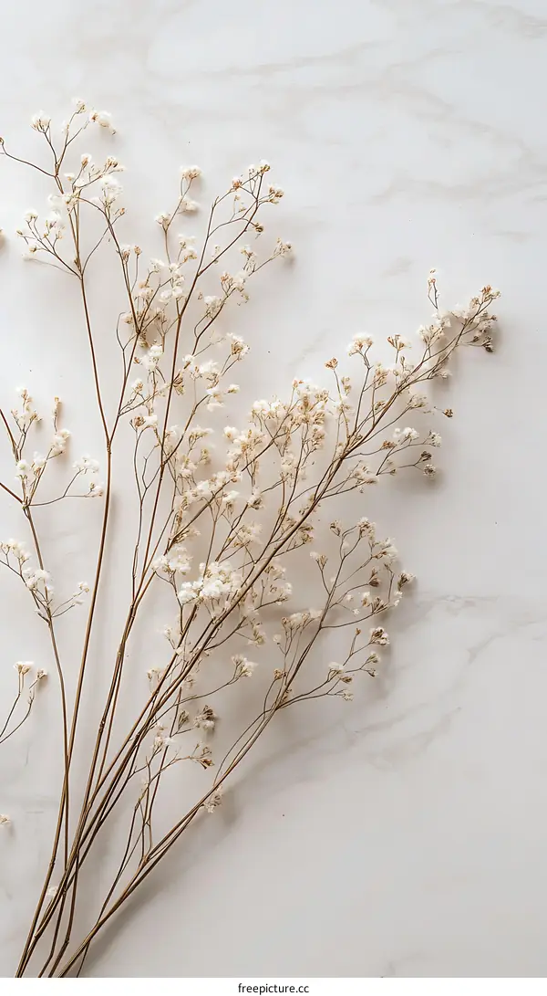 Dried White Flowers on Marble Background