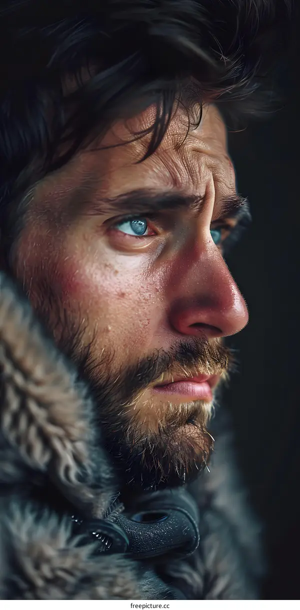 Close Up Portrait of a Man with Blue Eyes and a Beard