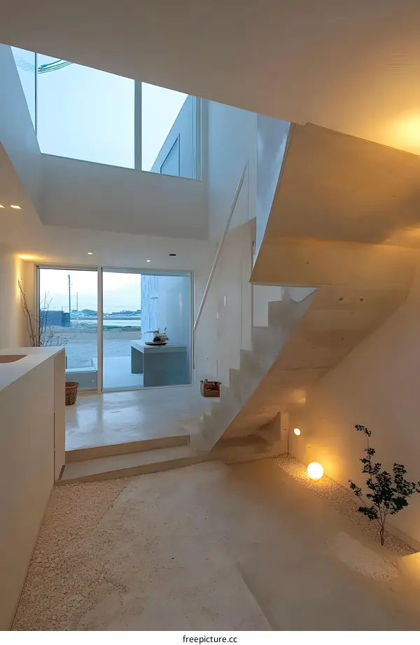 Minimalist Concrete Staircase Interior Design with Natural Light