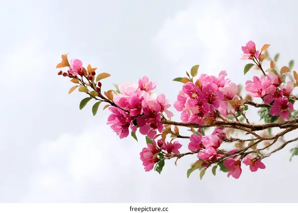 Beautiful Pink Flowers Blooming Against a Light Sky