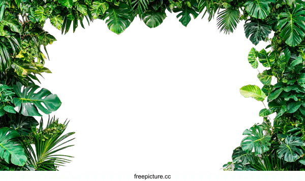 [Transparent Background PNG]Green Leaves Border on White Background