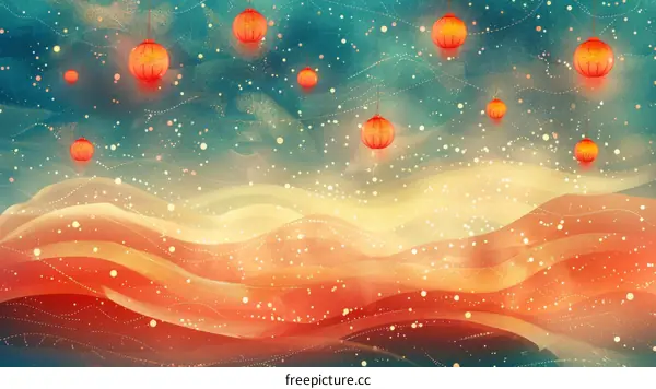 Red Lanterns Held Under Lucky Clouds