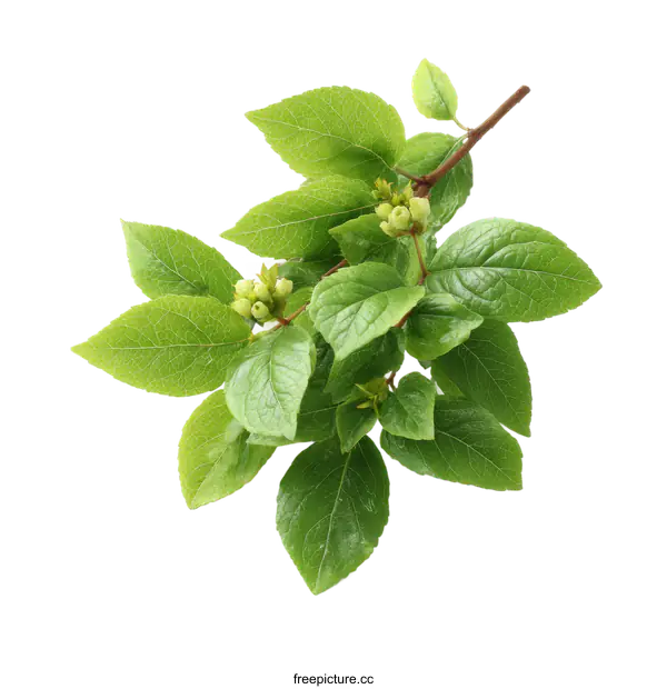 [Transparent Background PNG]Fresh Green Branch with Leaves and Buds