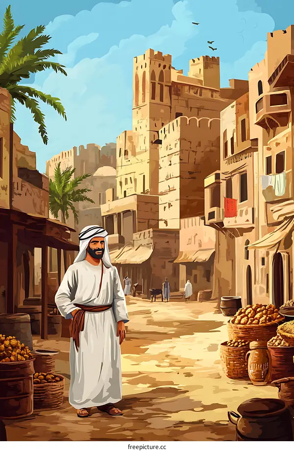 Middle Eastern Man Walking Through City Street