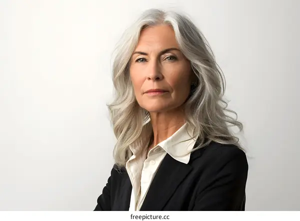 Portrait of a Confident Caucasian Woman with Gray Hair