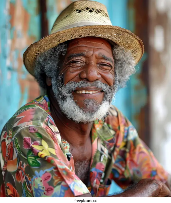 portrait of an old cuban man with a straw hat