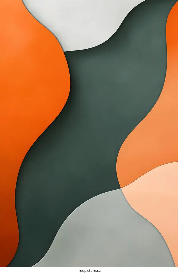 Abstract Background with Wavy Shapes in Orange, Green, Grey and Peach Colors