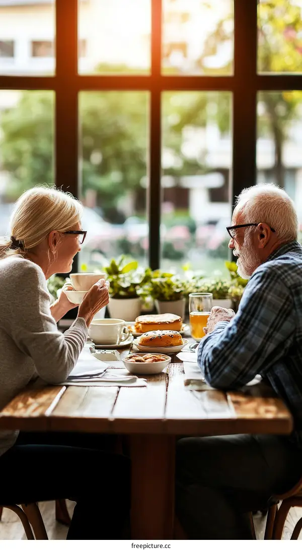 Senior Couple Enjoying a Meal Together at a Cafe