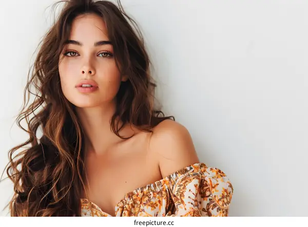 portrait of a beautiful young woman with long brown hair