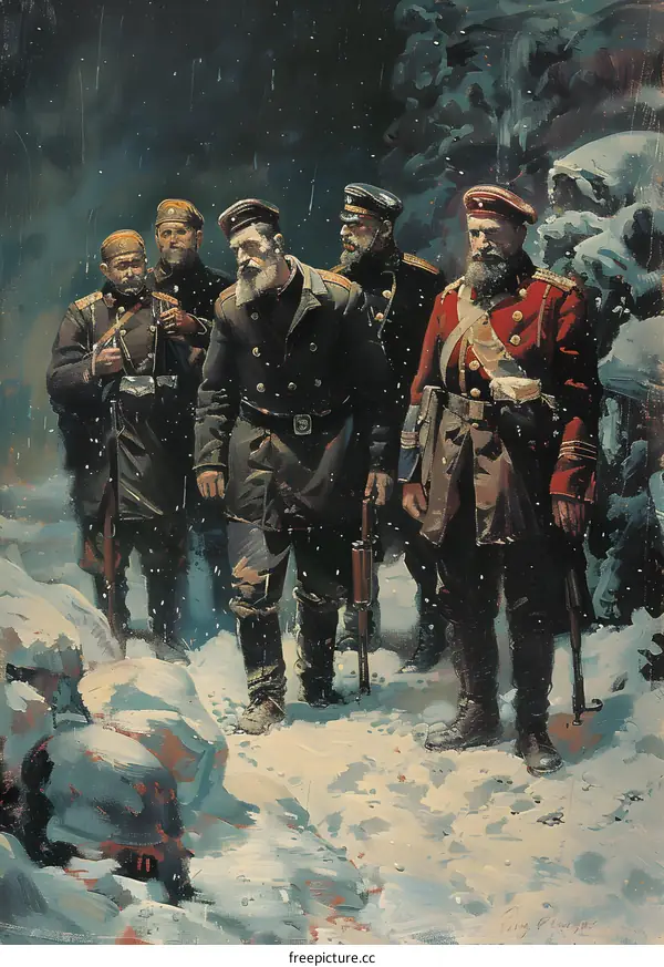 Five military commanders in the snow