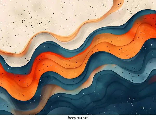 Colorful abstract painting with blue orange and white waves
