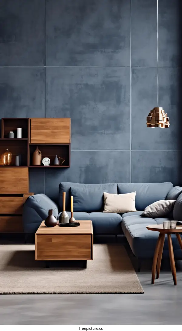 Blue Modern Minimalist Living Room Interior Design