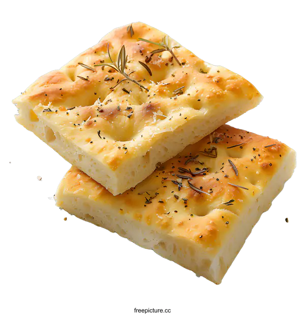 [Transparent Background PNG]Two slices of focaccia bread