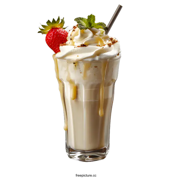 [Transparent Background PNG]Iced Coffee with Whipped Cream and Strawberry