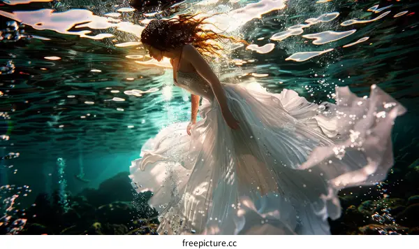 A Woman in White Flowing Dress at Sea