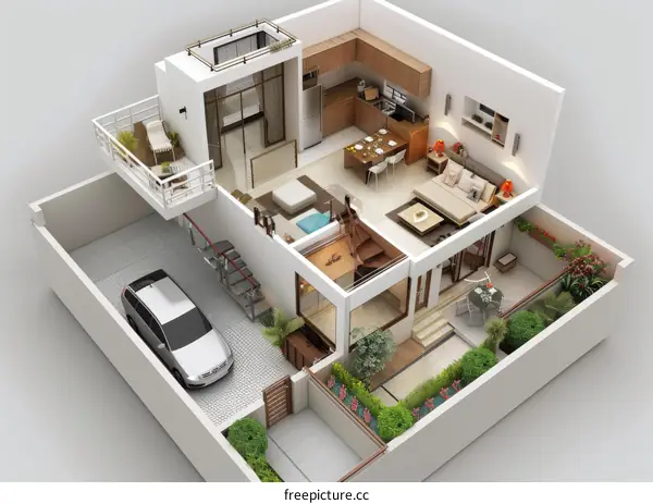 3D Floor Plan of a Modern House Design