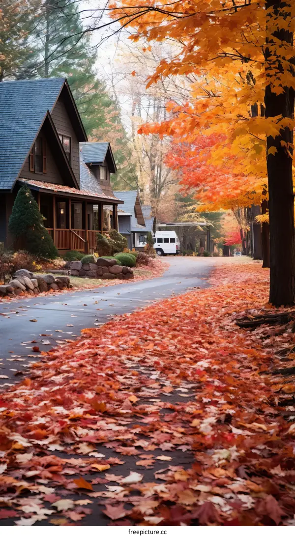 Fall foliage in a suburban neighborhood
