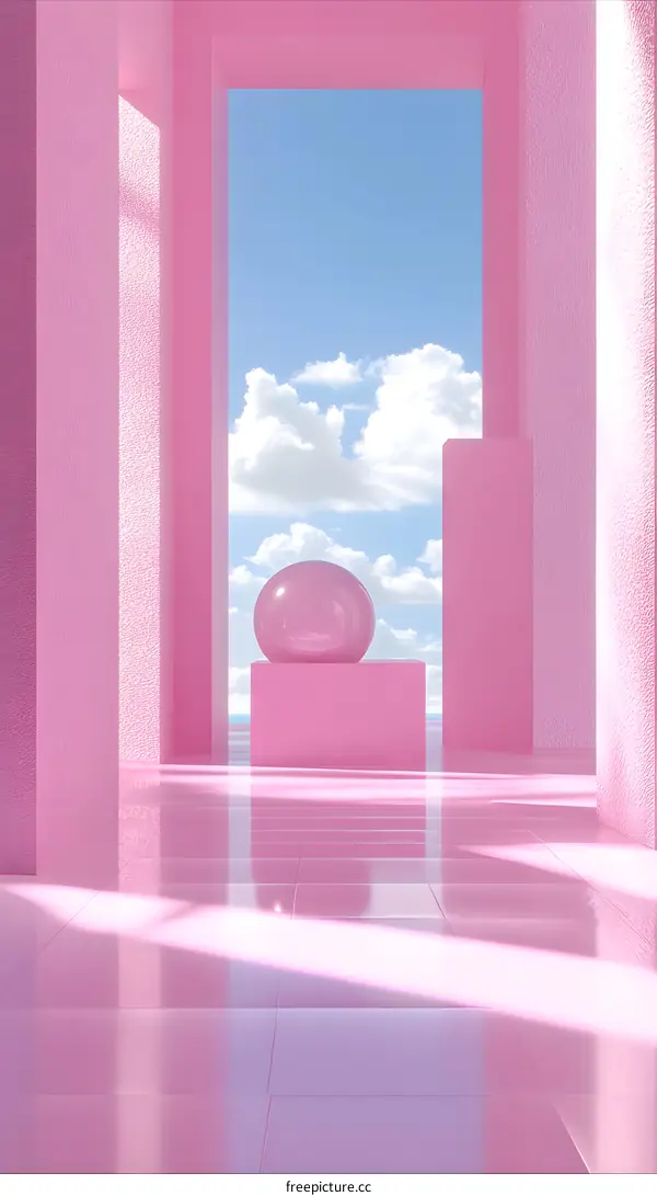 Pink Room with Sphere and View of Sky