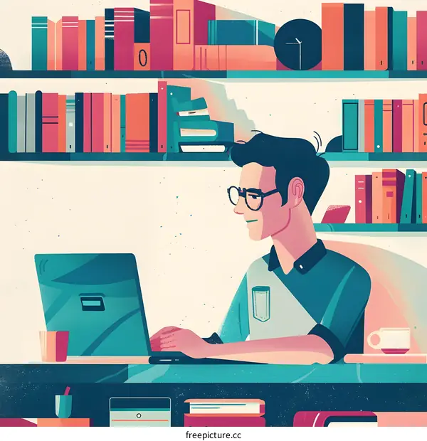 Man Working on Laptop in Home Office