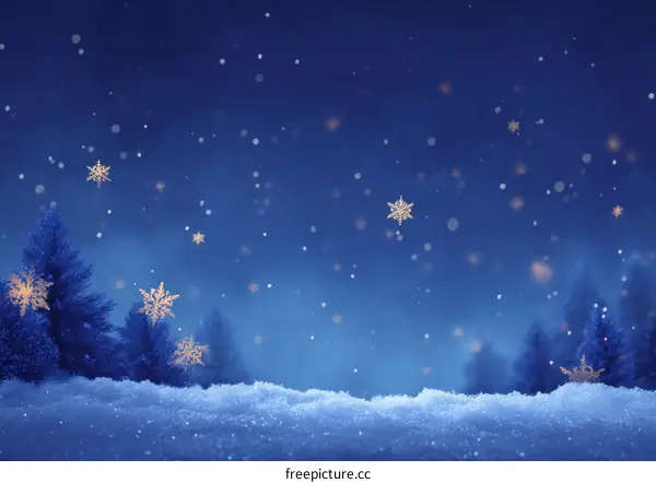 Winter Night Snowy Landscape Illustration