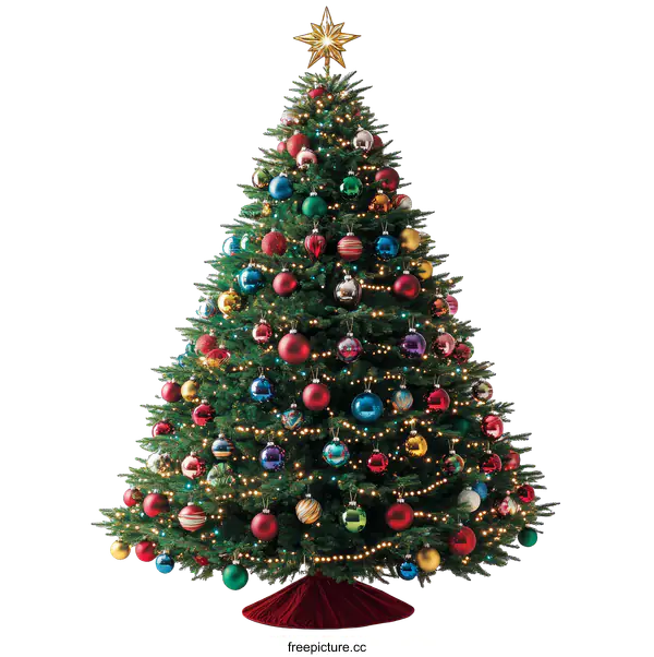 [Transparent Background PNG]A Festive Christmas Tree with Colorful Ornaments