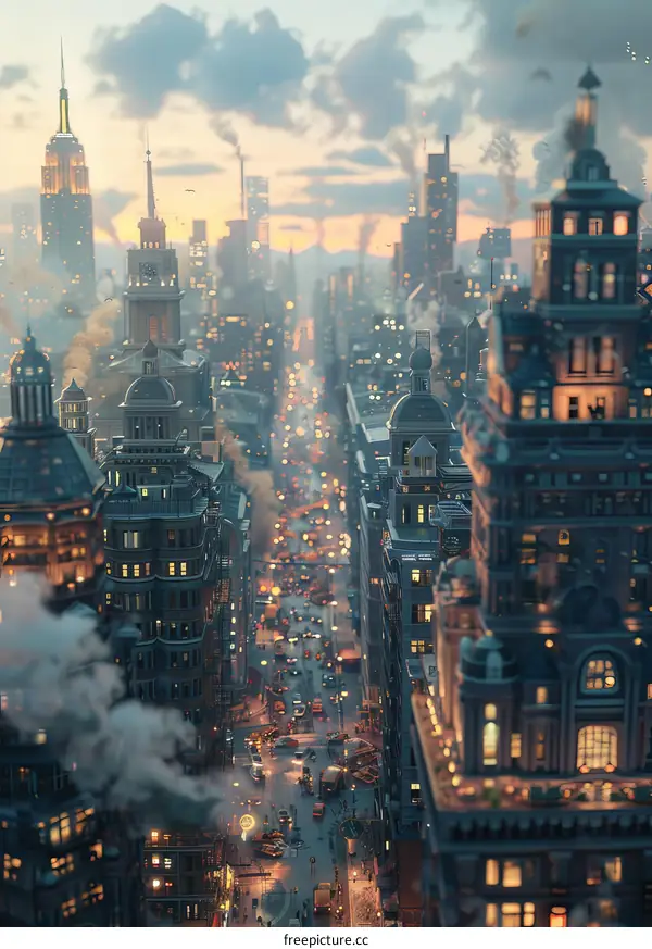 Futuristic City Skyline Aerial View