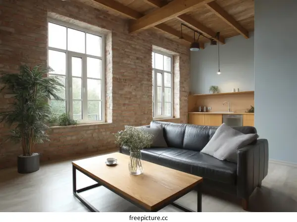 Modern Industrial Loft Living Room with Exposed Brick
