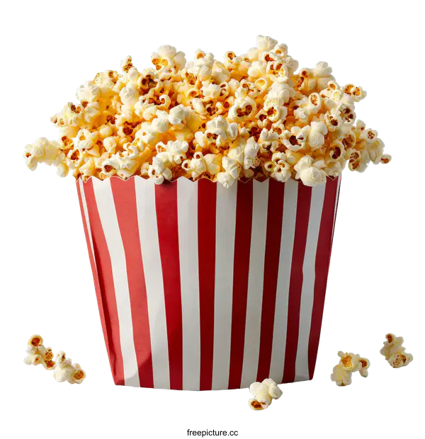 [Transparent Background PNG]Popcorn in a Red and White Striped Paper Bag