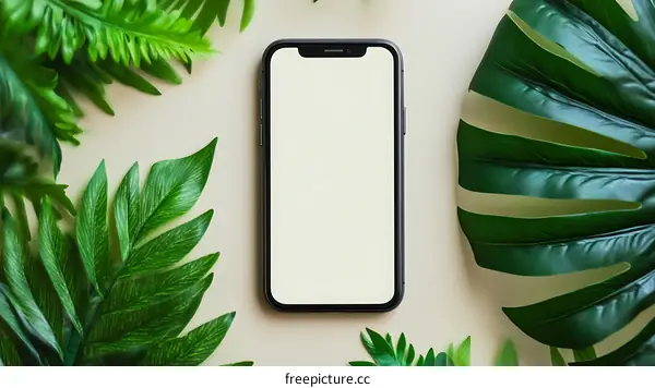 Smartphone with Green Leaves Mockup