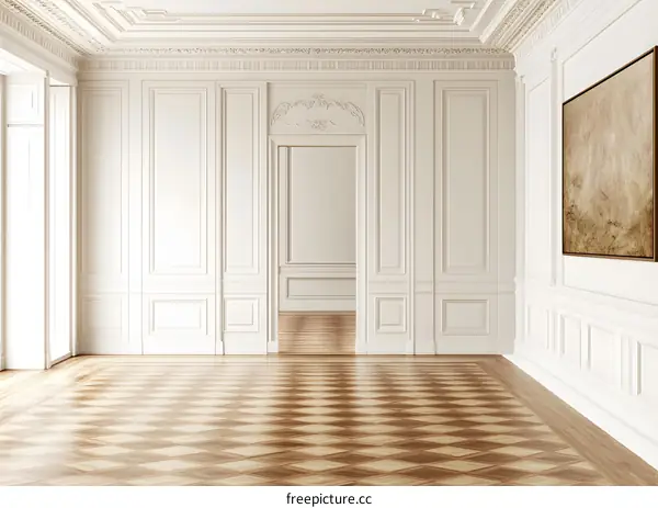 White Walls and Wooden Floor in a Classic Room Interior