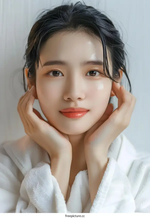 Close up Portrait of Young Asian Woman with Smooth Skin