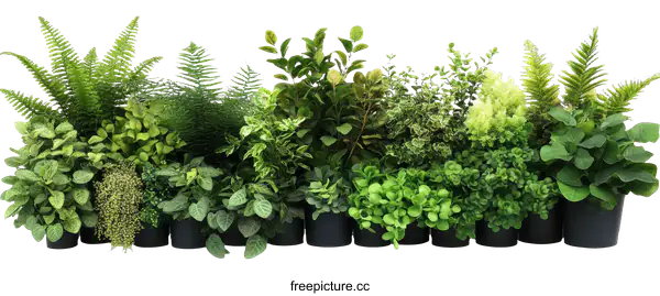 [Transparent Background PNG]Arrangement of various plants in black pots