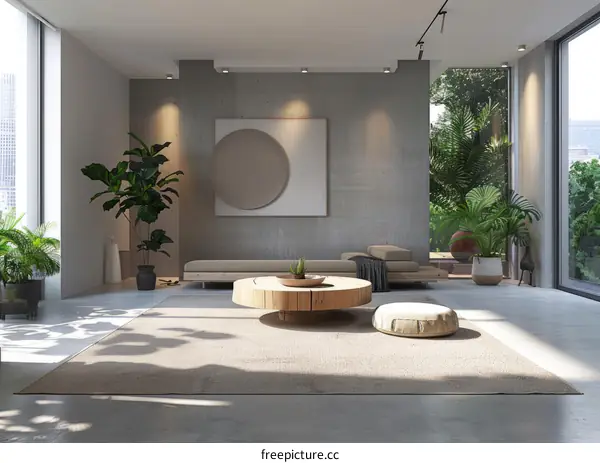 Modern living room interior with natural elements