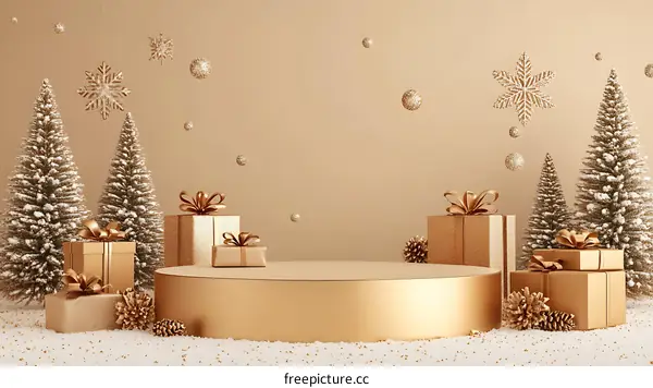 Christmas Golden Gift Boxes Display Background