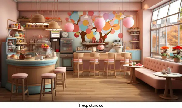 Dreamy Pink Cafe Interior With Pastel Colors