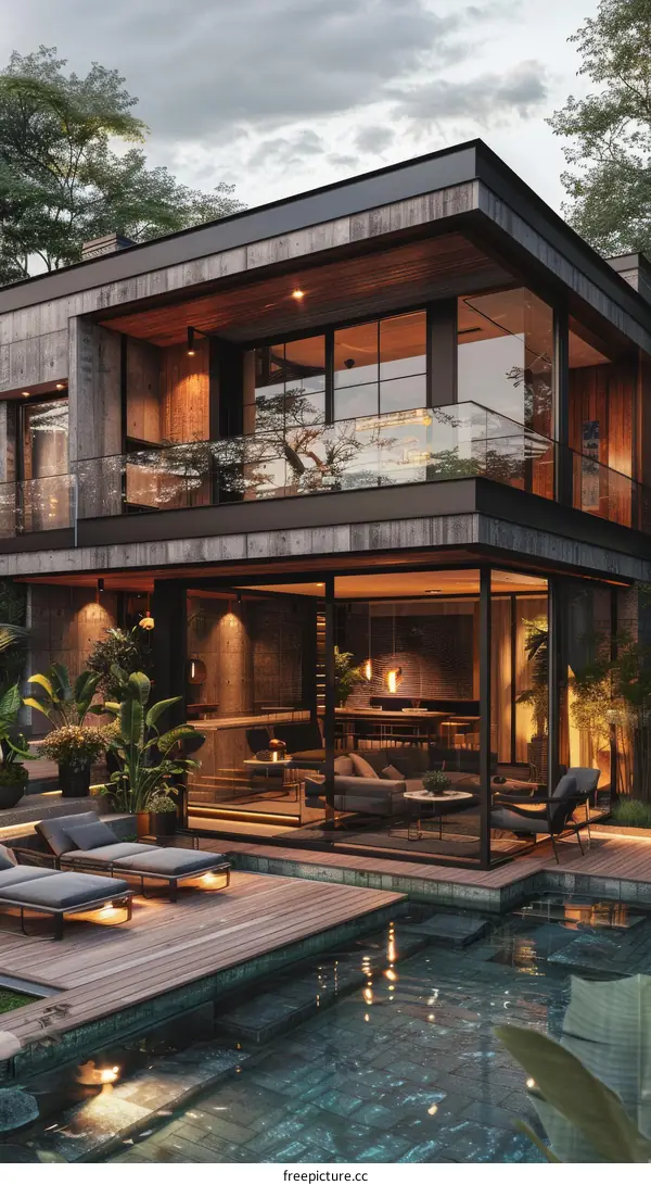 Modern Luxurious Villa Backyard with Pool