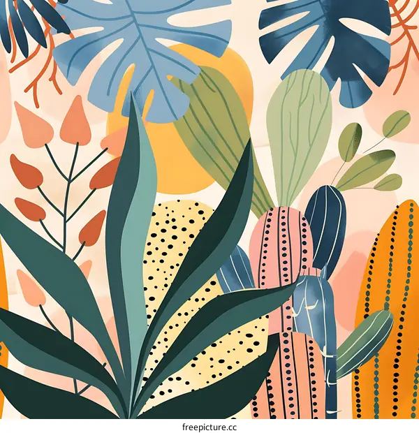 Abstract Tropical Plant Illustration With Colorful Background