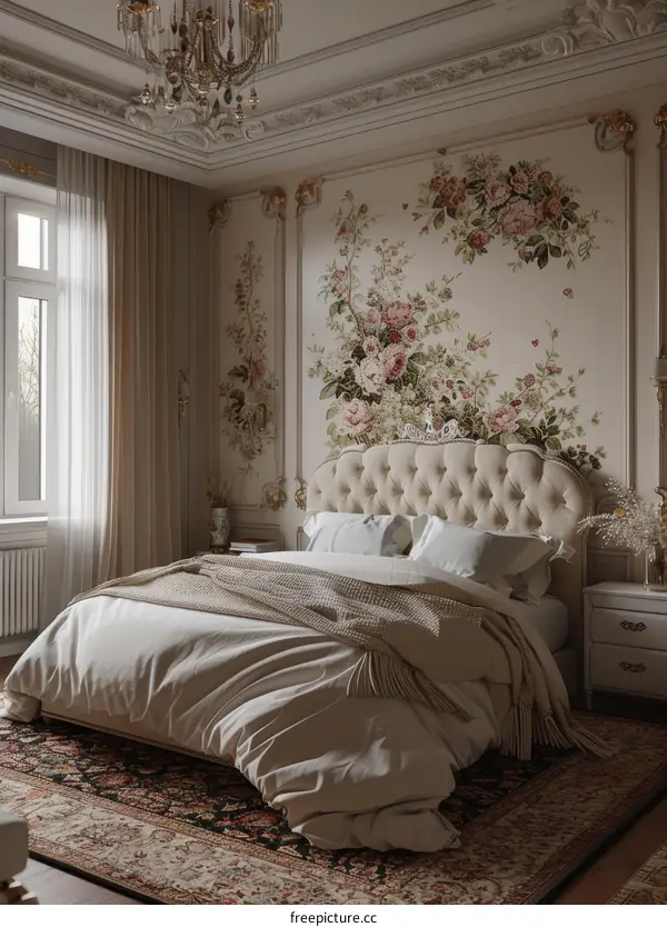 Elegant Floral Bedroom Interior Design